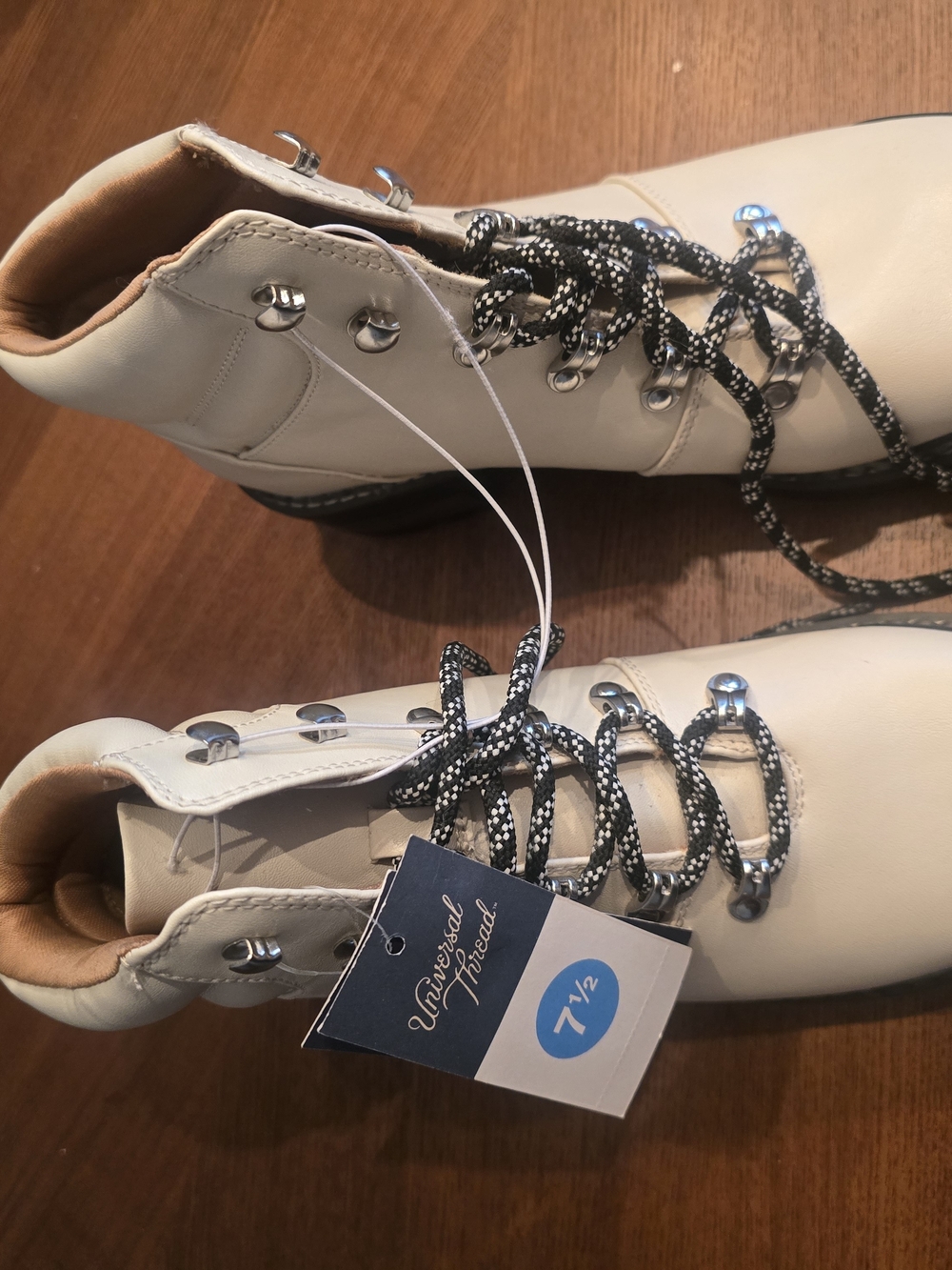 Universal Thread Cream Lace-Up Ankle Boots with Black Speckled Laces